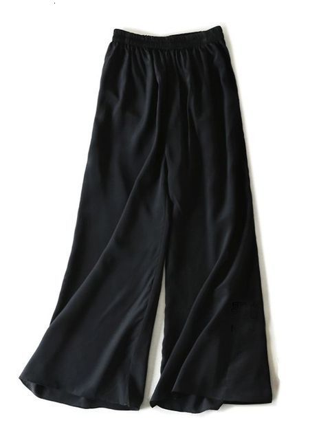 Women's Pants Capris SuyaDream Women's Wide Leg Pants 100% Silk Solid Elastic Waist Ankle Length Office Spring Autumn Fashion Trousers Black