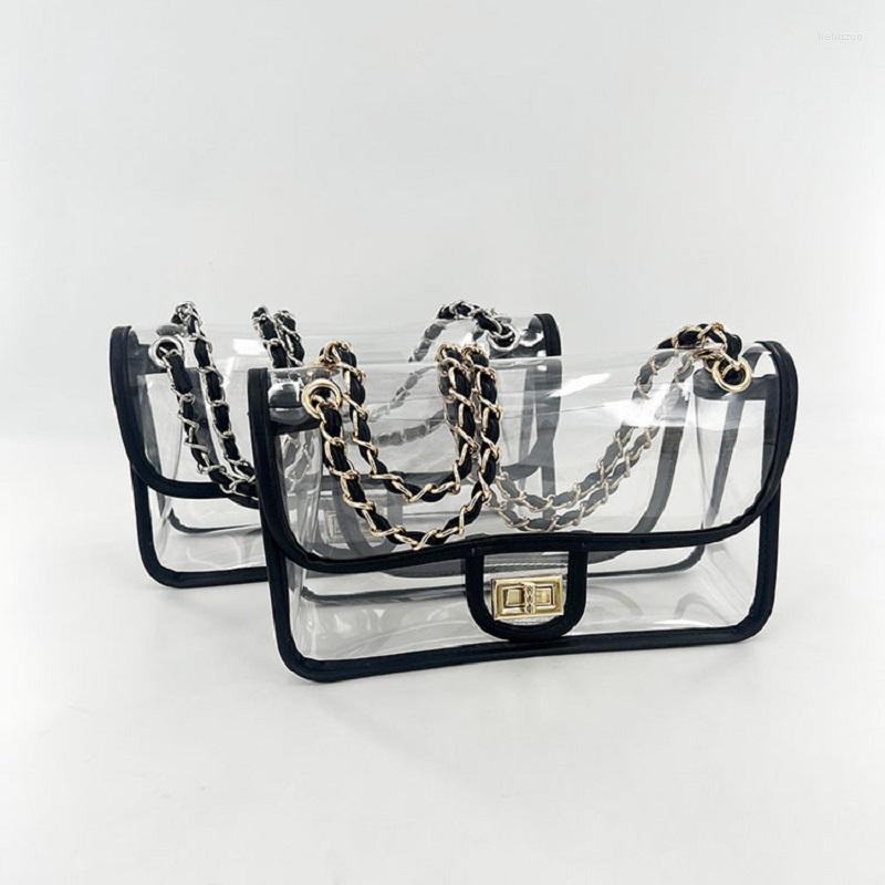 Evening Bags Women Fashion Clear Handbag Transparent Messenger Ladies Gold Chain Leather PVC Shoulder Bag Small Stadium Side For Girls