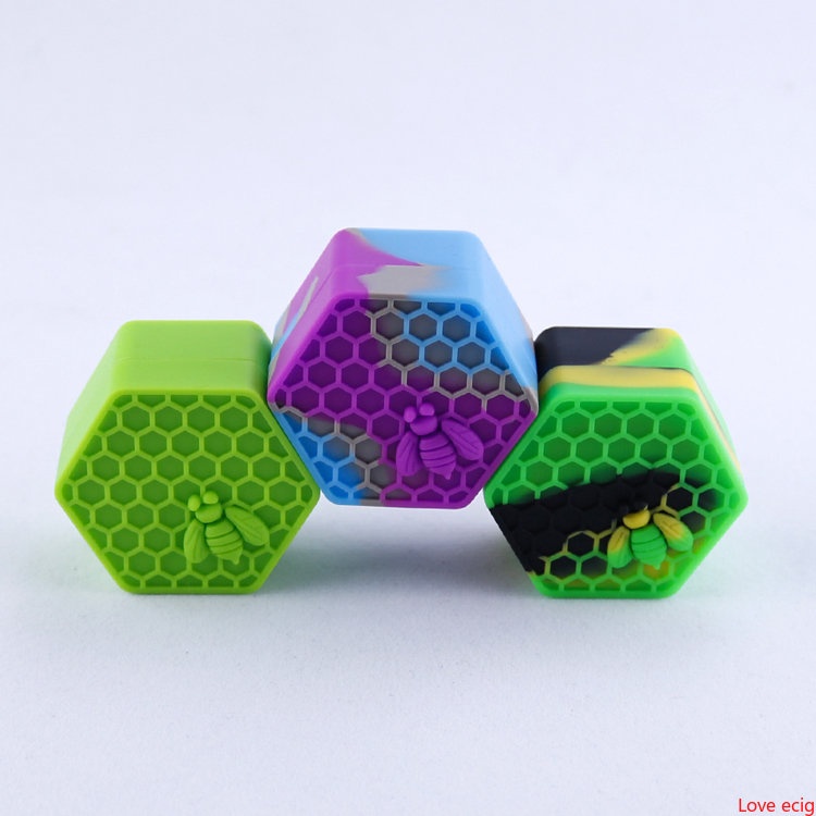 Nonstick bee wax containers 26ml hexagon honey bee silicone container food grade jars dab tool storage jar oil holder 10 colors