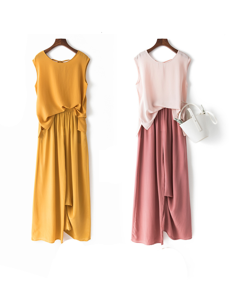 Women's Pants Capris SuyaDream Women's Wide Leg Pants 100% Silk Solid Elastic Waist Ankle Length Office Spring Autumn Fashion Trousers Black