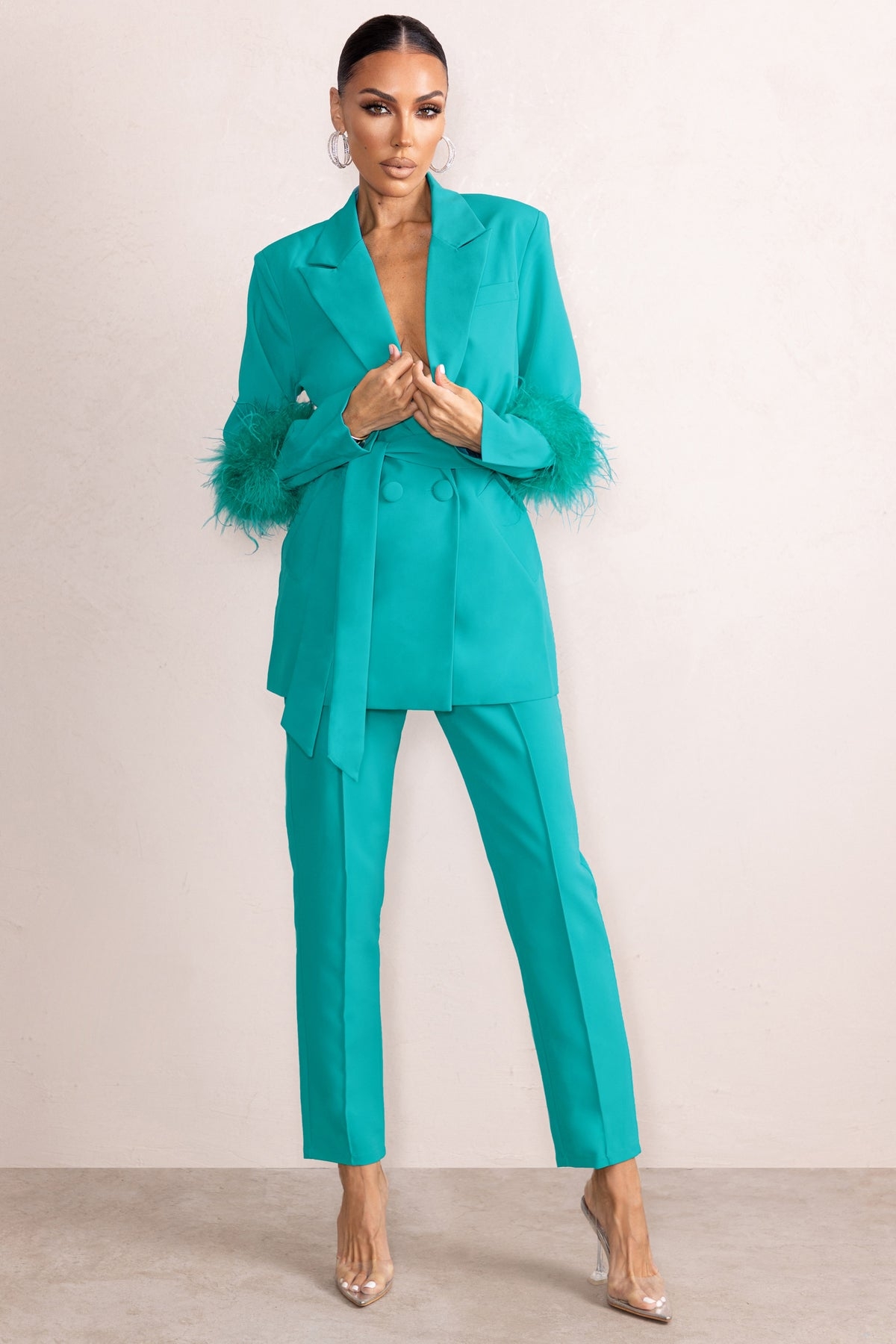 Ostrich Feather Mother of the Bride Pants Suits Custom Made Ladies Women Formal Evening Party Blazer Wear Jacket 2 Pieces