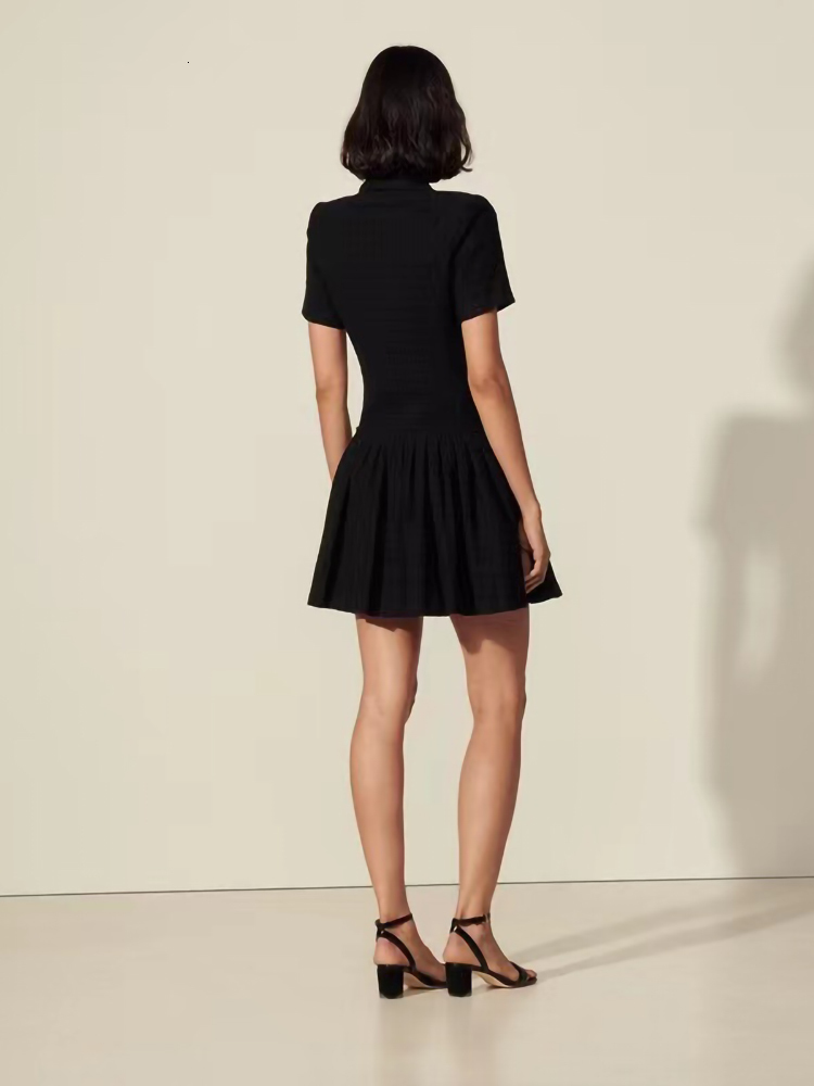 Casual Dresses Sandr* Spring Autumn A-line Dress For Women Classic Retro Tweed Solid Color Double-breasted Short-sleeved Suit Collar Skirts 230331