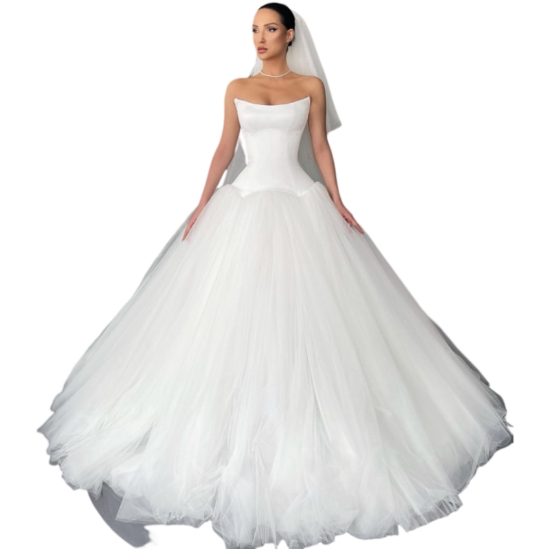 Strapless A e Dresses for bride Tulle Satin Wedding Dress vestidos de novia Backless Modern designer bridal gowns