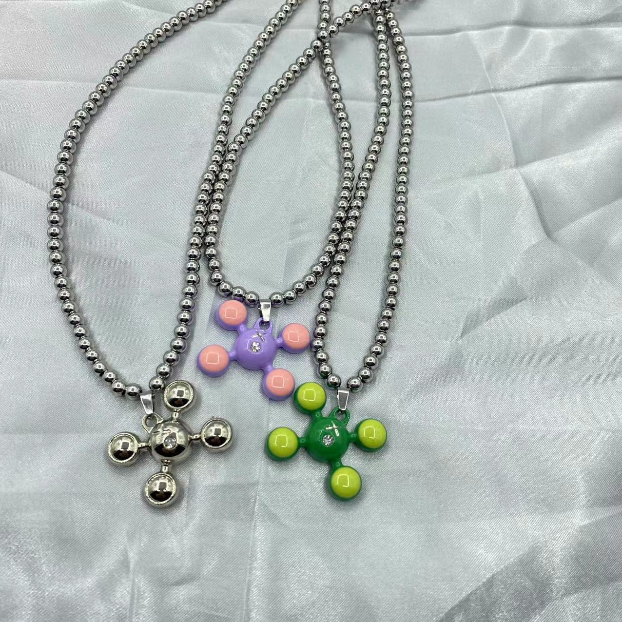 Chokers Fashion Stainless Steel Round Bead Chain Quadangle Ball Pendant For Men Women Personality Niche n Sense Necklace Gift 230331