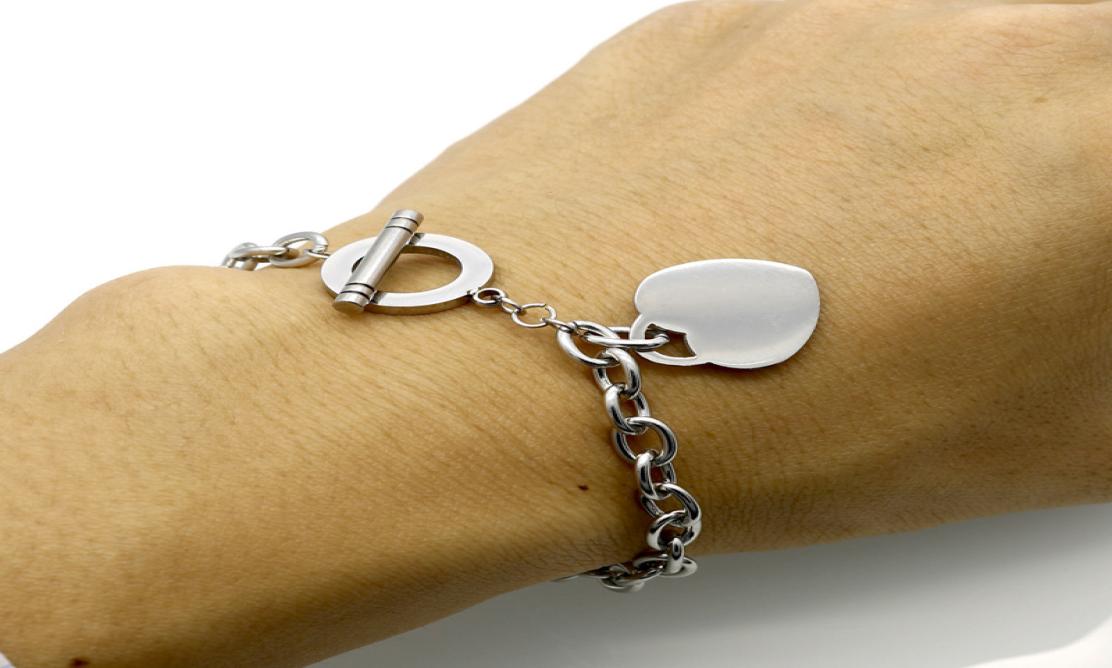 Women OT chains Heart Bracelet Stainless PLEASE TURN TO Hearts pendant charms Pulsera