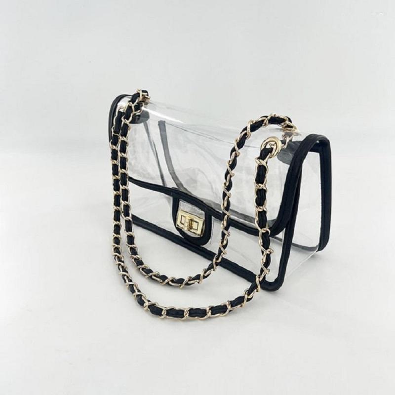 Evening Bags Women Fashion Clear Handbag Transparent Messenger Ladies Gold Chain Leather PVC Shoulder Bag Small Stadium Side For Girls