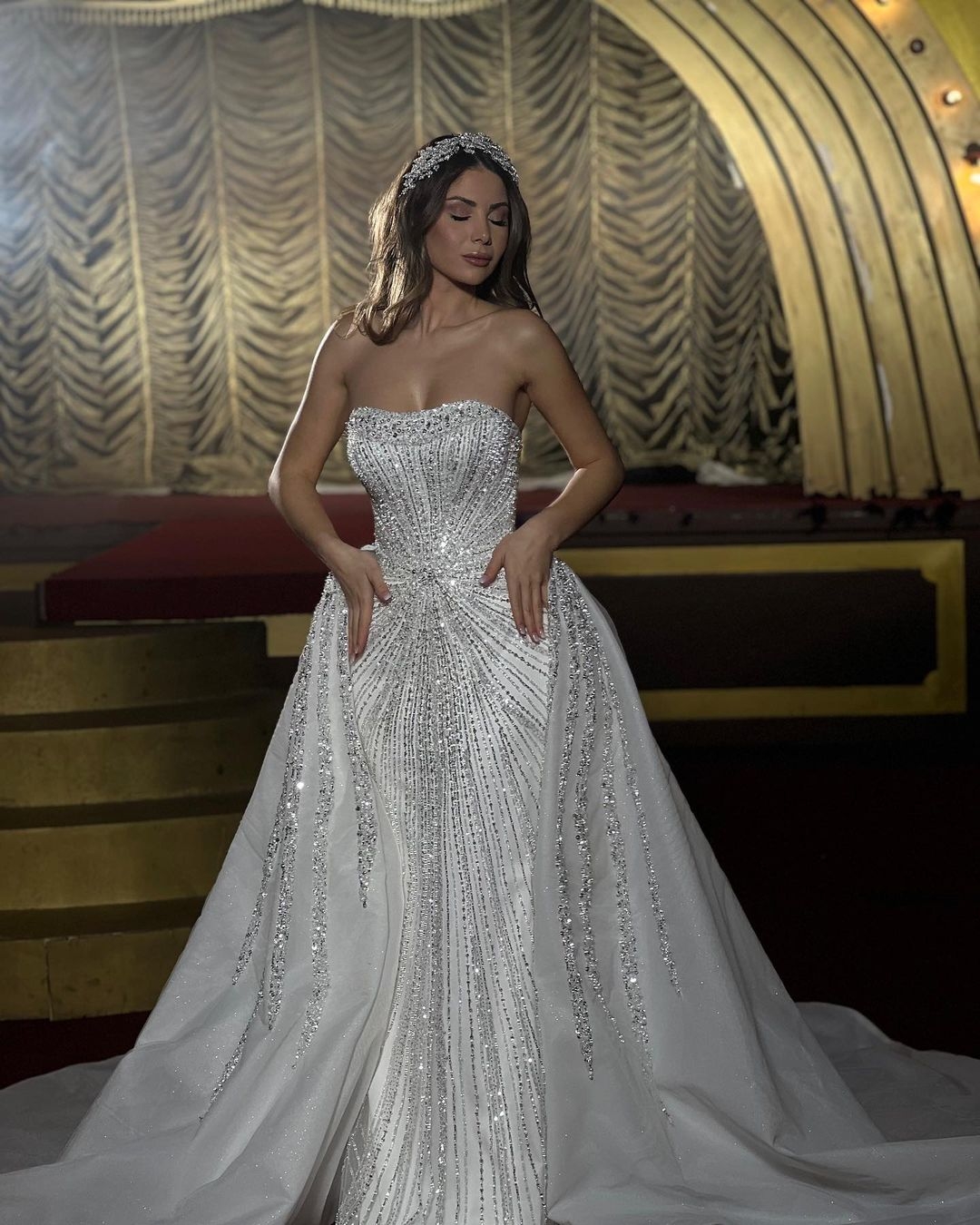 Princess Diamonds Wedding Dress Full Beads Strapless Bridal Gowns Vestido Novia Detachable Train Robe De Mariee