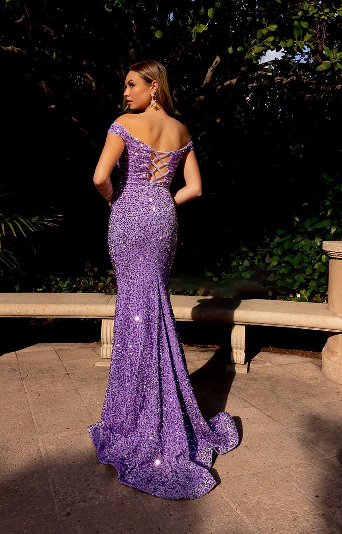 Purple Mermaid Prom Dresses Sexy Off Shoulder Sparkly Sequined Lace Up Back Evening Dress Formal Wear Party Gowns