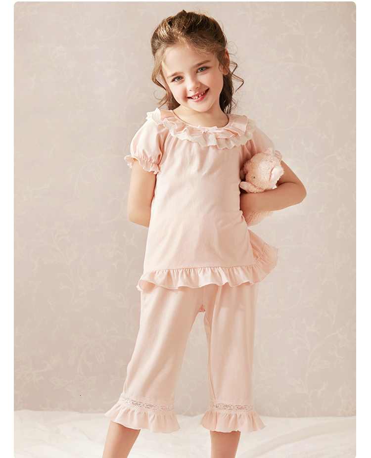 Pajamas 2 Color Summer Girls' Lolita Cotton Lace Pajama Set. Toddler Baby Short Sleeve Pajama Set Cute Pajamas. Children's Clothing 230331