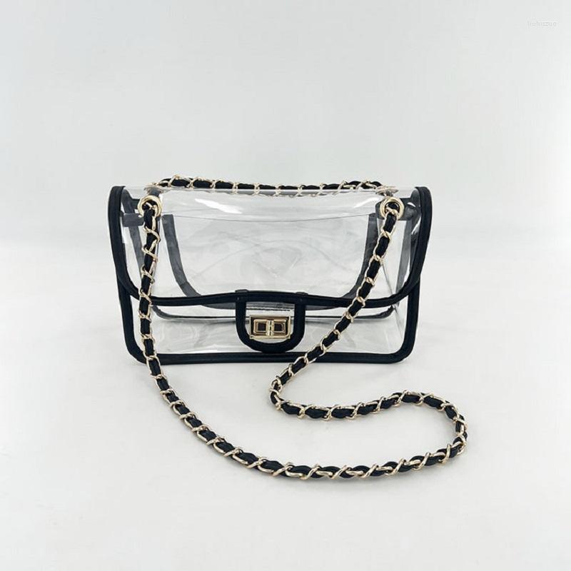 Evening Bags Women Fashion Clear Handbag Transparent Messenger Ladies Gold Chain Leather PVC Shoulder Bag Small Stadium Side For Girls