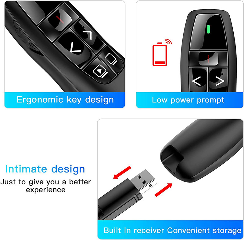 2.4GHz USB Wireless Presenter Red Laser Pen PPT Remote Control with Handheld Pointer for PowerPoint Presentation