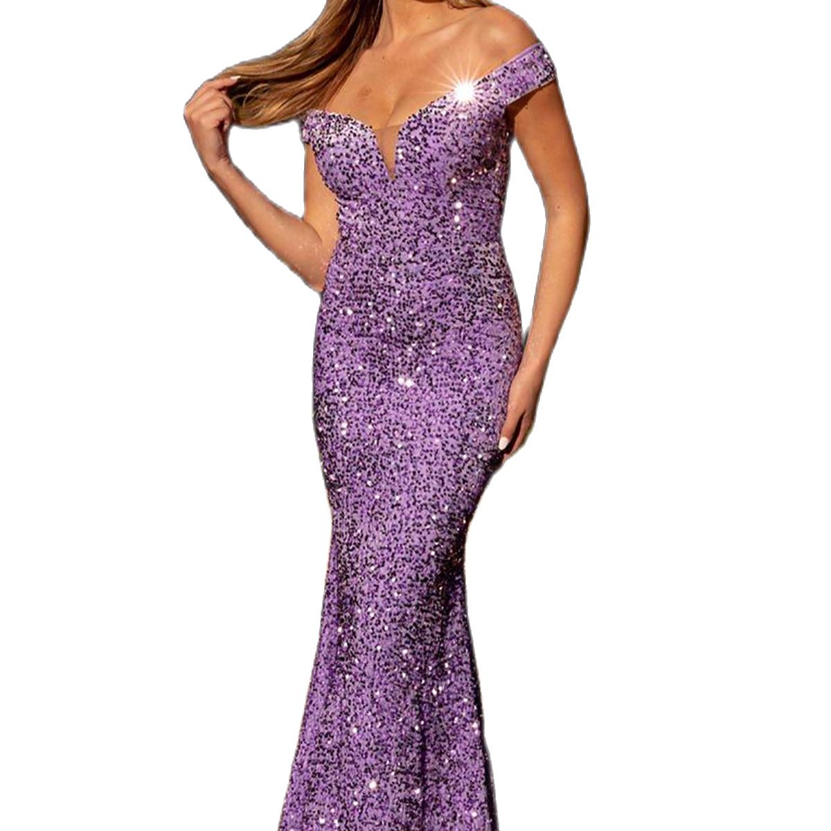 Purple Mermaid Prom Dresses Sexy Off Shoulder Sparkly Sequined Lace Up Back Evening Dress Formal Wear Party Gowns