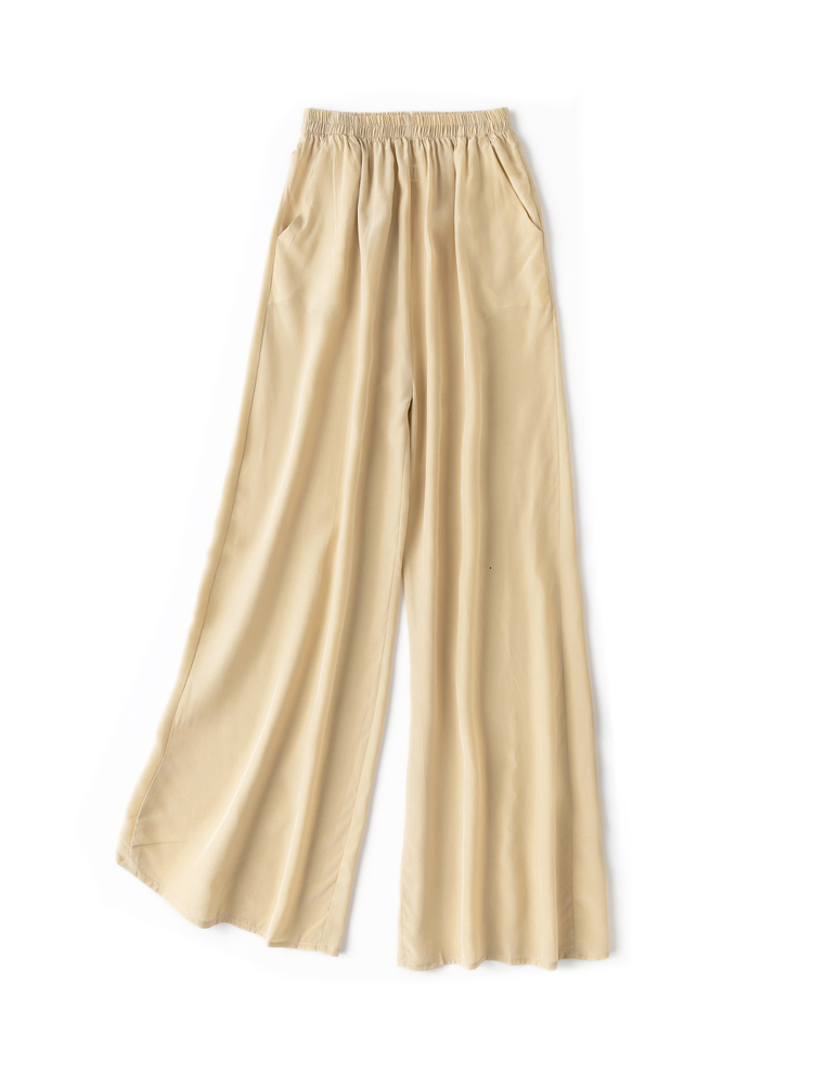 Women's Pants Capris SuyaDream Women's Wide Leg Pants 100% Silk Solid Elastic Waist Ankle Length Office Spring Autumn Fashion Trousers Black