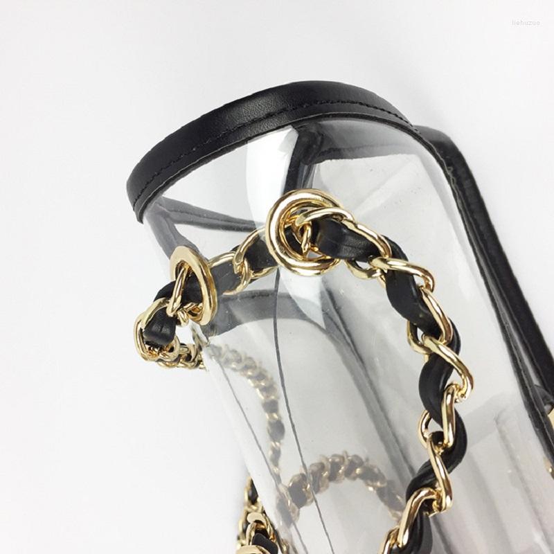 Evening Bags Women Fashion Clear Handbag Transparent Messenger Ladies Gold Chain Leather PVC Shoulder Bag Small Stadium Side For Girls