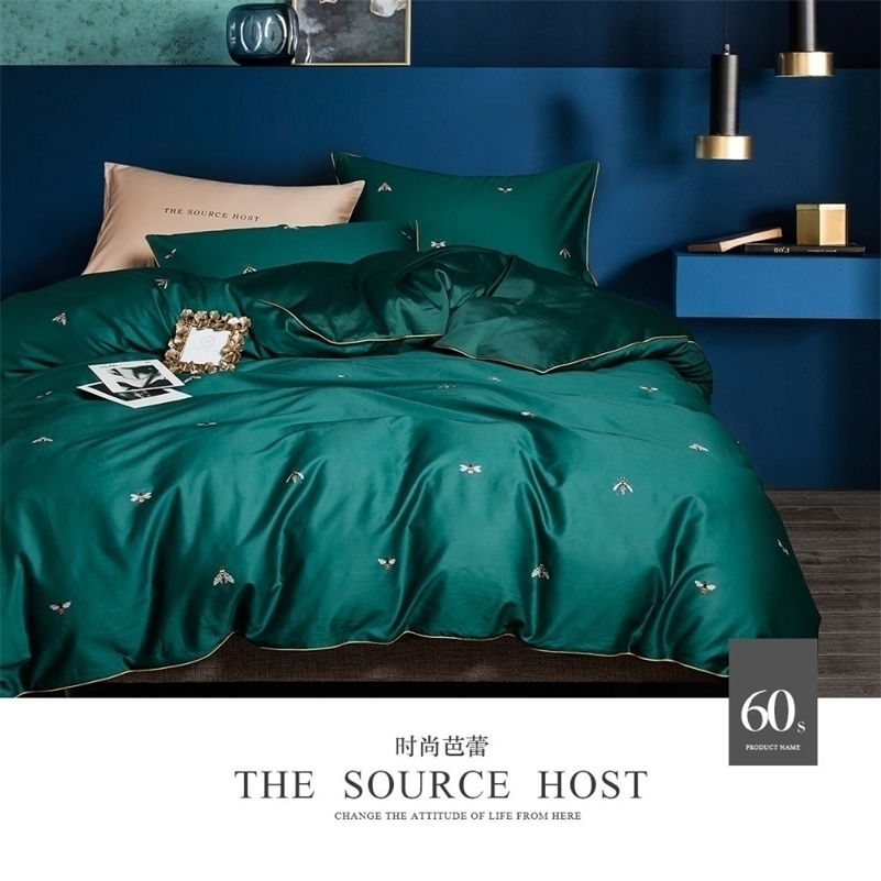 No.56-60 luxury emerald green duvet cover set cotton with bees bedding size 4pcs euro double bed linens 60S Sateen sheets T200706
No.56-60 luxury emerald green duvet cover set cotton with bees bedding size 4pcs euro double bed linens 60S Sateen sheets T200706