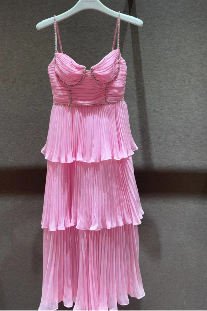 Womens spaghetti strap handmade rhinestone sexy layered ruffles chiffon maxi long dress XSSMLXLXXL