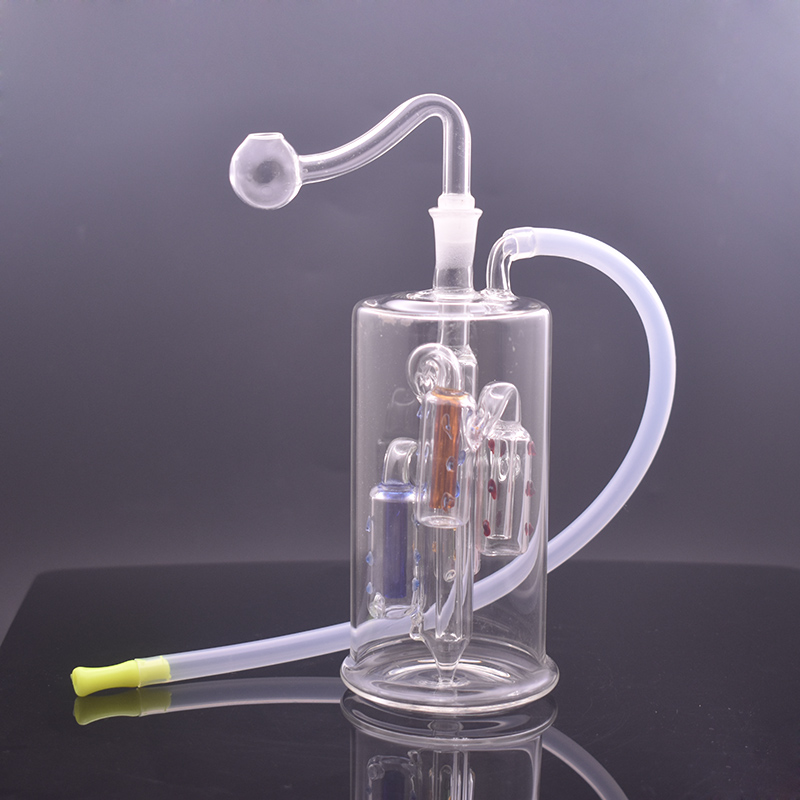 Hot Selling Glass Pipe Oil Burner Bong Hookah Inline Matrix Birdcage Filter Mute Recycler Smoking Water Pipe with 10mm Male Glass Oil Burner Pipe and Hose