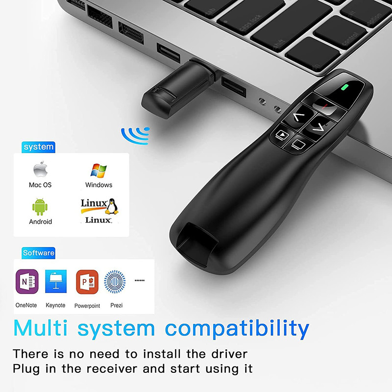 2.4GHz USB Wireless Presenter Red Laser Pen PPT Remote Control with Handheld Pointer for PowerPoint Presentation