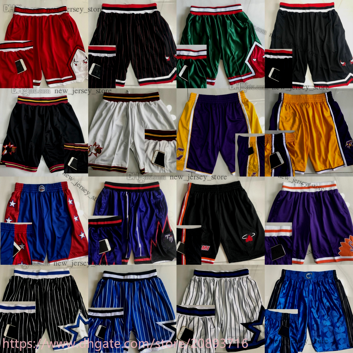 Classic Retro Basketball Shorts With Pocket Authentic Embroidery Vintage Real Stitched Retro Pockets Breathable Gym Training Beach Pants Sweatpants Short