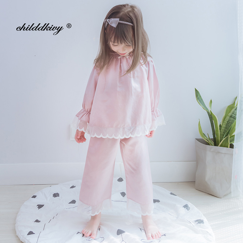 Pajamas High Quality Silk Girls' Pajamas Set Spring Dress Sweet Pajamas Soft Pajamas Suitable for Girls and Children Home Clothing Baby Clothing 