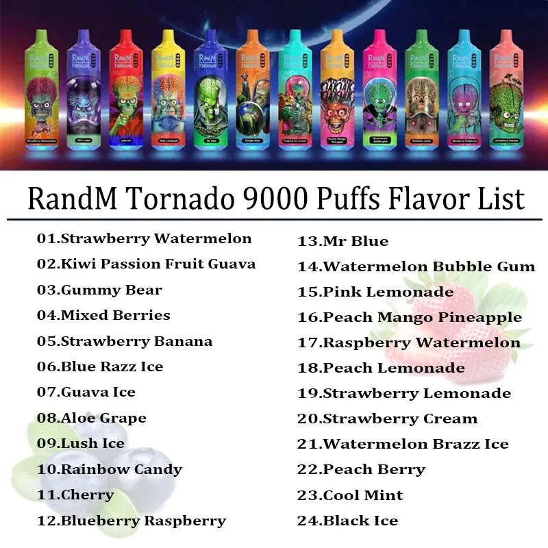 Original RandM Tornado 9000 Puffs Disposable E Cigarettes 0.8ohm Mesh Coil 18ml Pod Battery Rechargeable Electronic Cigs 9K 0% 2% 3% 5% Vape Pen 43 Colors
Original RandM Tornado 9000 Puffs Disposable E Cigarettes 0.8ohm Mesh Coil 18ml Pod Battery Rechargeable Electronic Cigs 9K 0% 2% 3% 5% Vape Pen 43 Colors