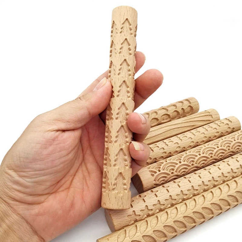 Wooden Print Rolling Beech Carving Flowers Home Use Fondant Baking Cookie Mold Wholesale