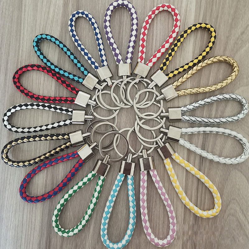 PU Leather Braided Woven Key Rings Rope Rings Fit DIY Circle Pendant Key Chains Bag Car Keychain Accessories Wholesale Low Price