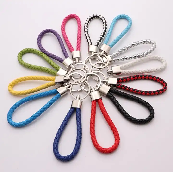 PU Leather Braided Woven Key Rings Rope Rings Fit DIY Circle Pendant Key Chains Bag Car Keychain Accessories Wholesale Low Price