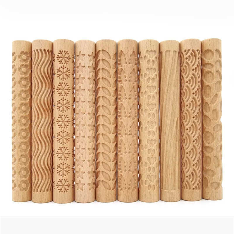 Wooden Print Rolling Beech Carving Flowers Home Use Fondant Baking Cookie Mold Wholesale