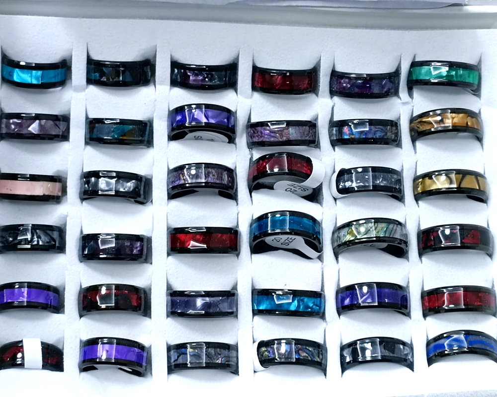 30pcs/lot Black Blue Stainless Steel Shell Ring High Quality Comfort-fit Men Women Wedding Band Ring Hot Jewelry