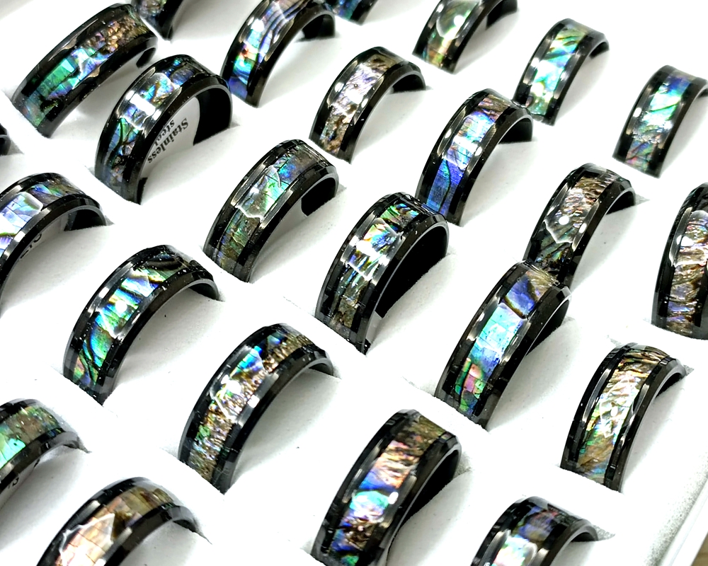 30pcs/lot Black Blue Stainless Steel Shell Ring High Quality Comfort-fit Men Women Wedding Band Ring Hot Jewelry