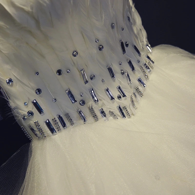 Short Homecoming Dresses White Feather Crystal Sweetheart Ball Gown Party Gowns Princess Tulle Mini Birthday Prom Graudation Cocktail Party Gowns 20