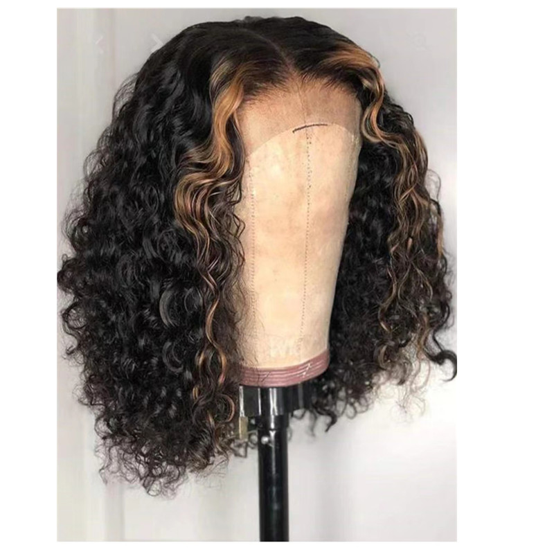 Short curly bob wigs human hair lace front Highlight color deep curls undetectable hd lace wig with plucked hairline