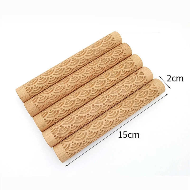 Wooden Print Rolling Beech Carving Flowers Home Use Fondant Baking Cookie Mold Wholesale