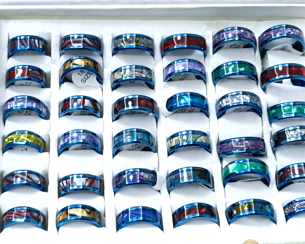 30pcs/lot Black Blue Stainless Steel Shell Ring High Quality Comfort-fit Men Women Wedding Band Ring Hot Jewelry