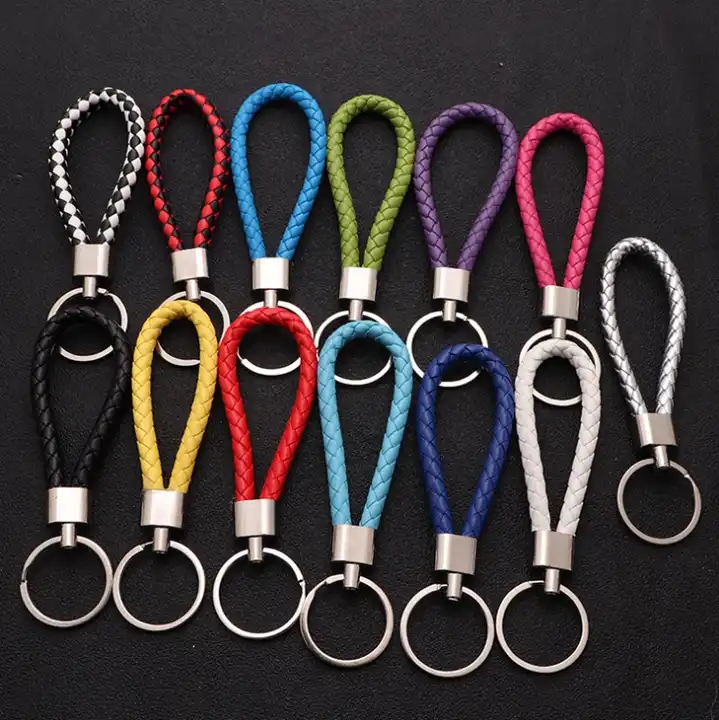 PU Leather Braided Woven Key Rings Rope Rings Fit DIY Circle Pendant Key Chains Bag Car Keychain Accessories Wholesale Low Price