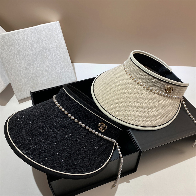 Designer Brand Letter Cap Women's Summer Breeze Pearl Chain Travel Designer Visor Women Bucket Sun Hats Mens Outdoor Visors Snapback Caps Beanie Hat