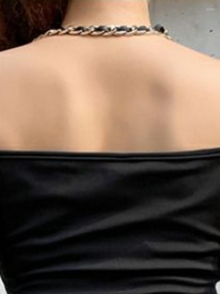 Casual Dresses QWEEK Black Sexy Bodycon Halter Dress Women 2023 Streetwear0 Off Shoulder Mini Short Slim Sheath Korean Outfits In