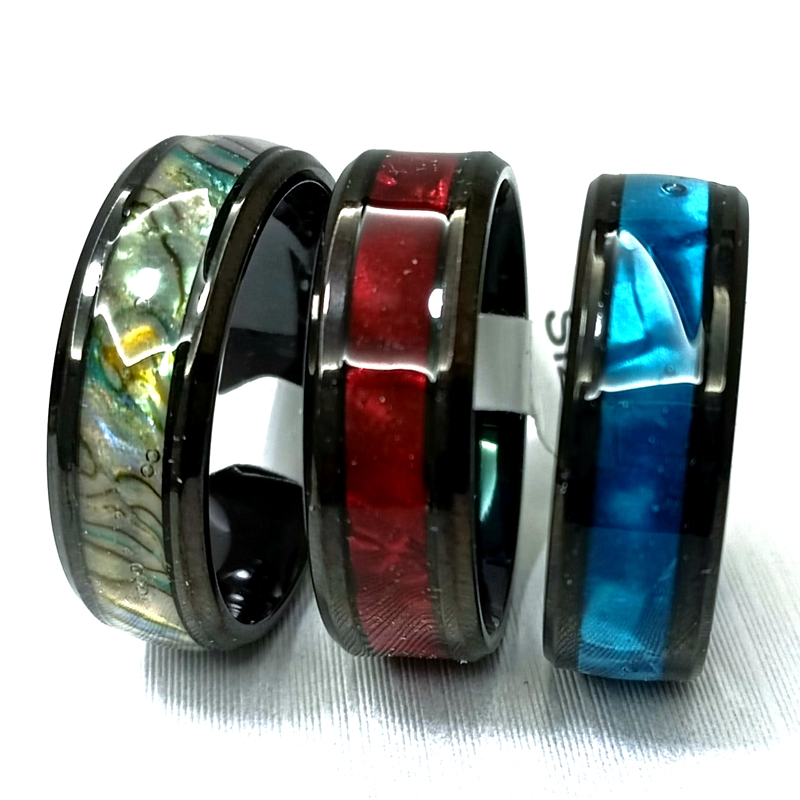 30pcs/lot Black Blue Stainless Steel Shell Ring High Quality Comfort-fit Men Women Wedding Band Ring Hot Jewelry