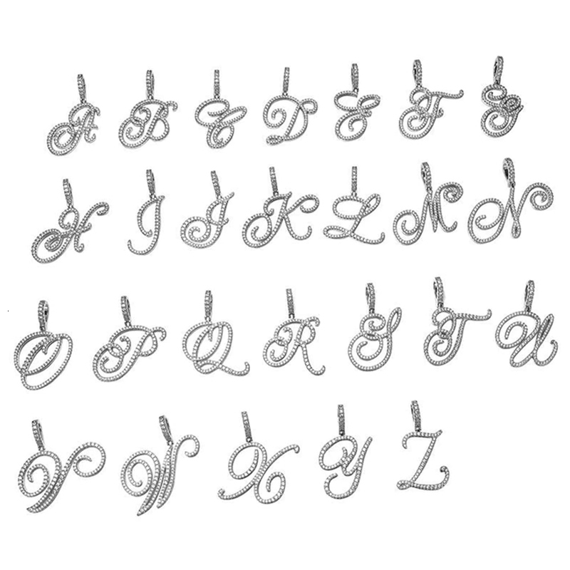 Chokers A-Z Cursive Letter Pendant Iced Out Cuban Necklace for Women Initial Zircon Link Chain Necklace Choker Rock Hip Hop Jewelry 230428