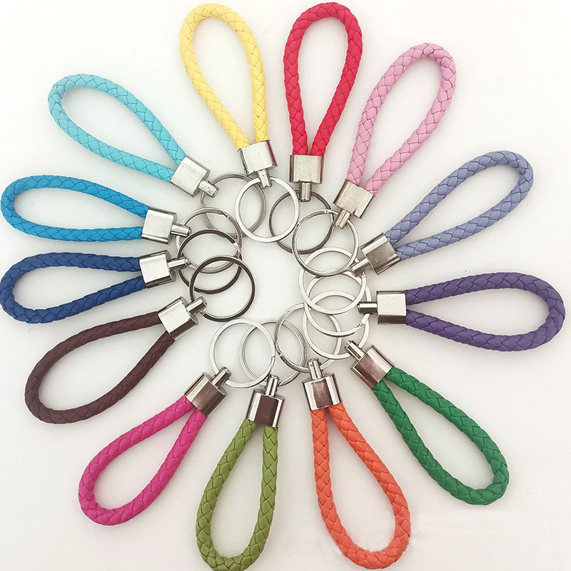 PU Leather Braided Woven Key Rings Rope Rings Fit DIY Circle Pendant Key Chains Bag Car Keychain Accessories Wholesale Low Price