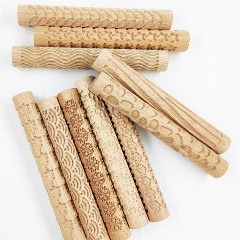 Wooden Print Rolling Beech Carving Flowers Home Use Fondant Baking Cookie Mold Wholesale