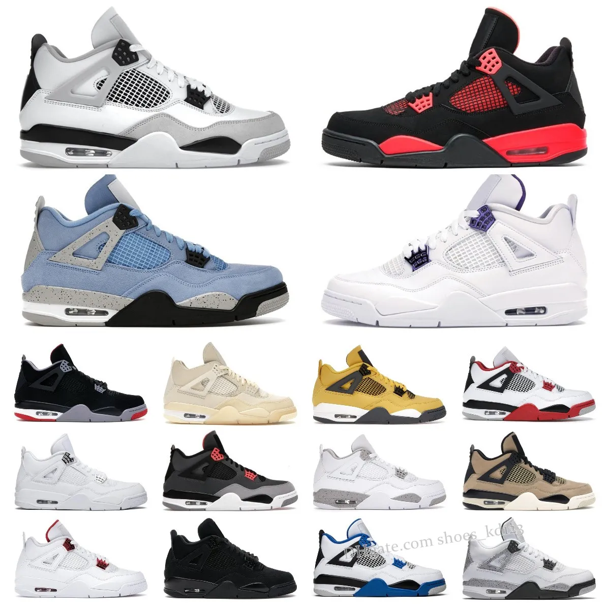 Cheap Price Sail University Blue 4 4s Mens Basketball Shoes Fire Red Thunder Oreo Bred Military Black Cat Ice What the White Cement
Cheap Price Sail University Blue 4 4s Mens Basketball Shoes Fire Red Thunder Oreo Bred Military Black Cat Ice What the White Cement