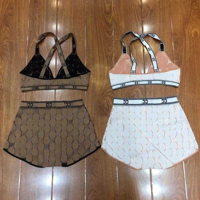 Designer bikini swimsuit designer swimwear Swimsuit Female Sexy Small Chest Gathered Hanging Neck Threepoint Fashion Letter Drawing Bikini Holiday, Brown