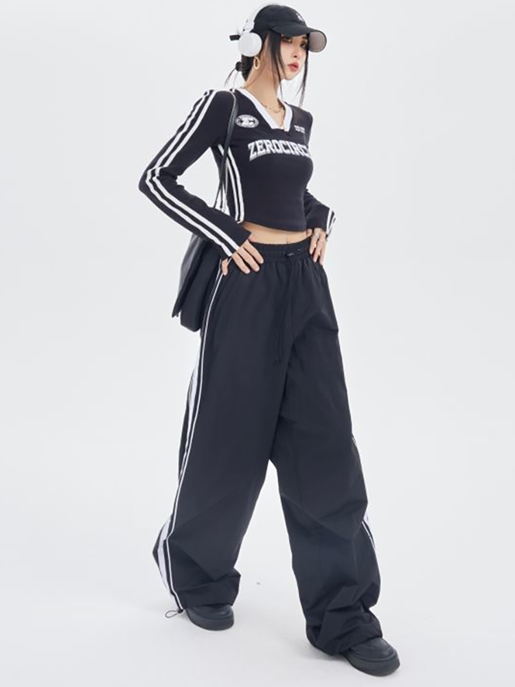 Women's T-Shirt Fashion Letter T-shirts Women Vintage V Neck Slim Tees Female Long Sleeve Crop Top Streetwear Ladies Contrast Y2k Crop Summer 230