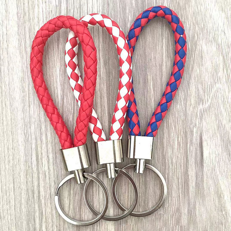 PU Leather Braided Woven Key Rings Rope Rings Fit DIY Circle Pendant Key Chains Bag Car Keychain Accessories Wholesale Low Price