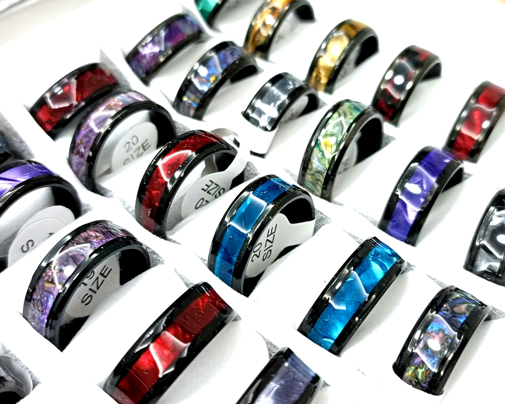 30pcs/lot Black Blue Stainless Steel Shell Ring High Quality Comfort-fit Men Women Wedding Band Ring Hot Jewelry