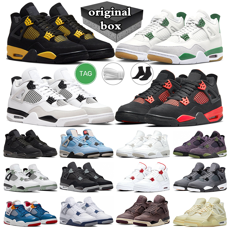 J4 with Box Jumpman 4 Basketball Shoes Military Black Cat 4s Pine Green Seafoam Red Metallic Midnight Navy Sail Mens Trainers Sports Womens Sneakers