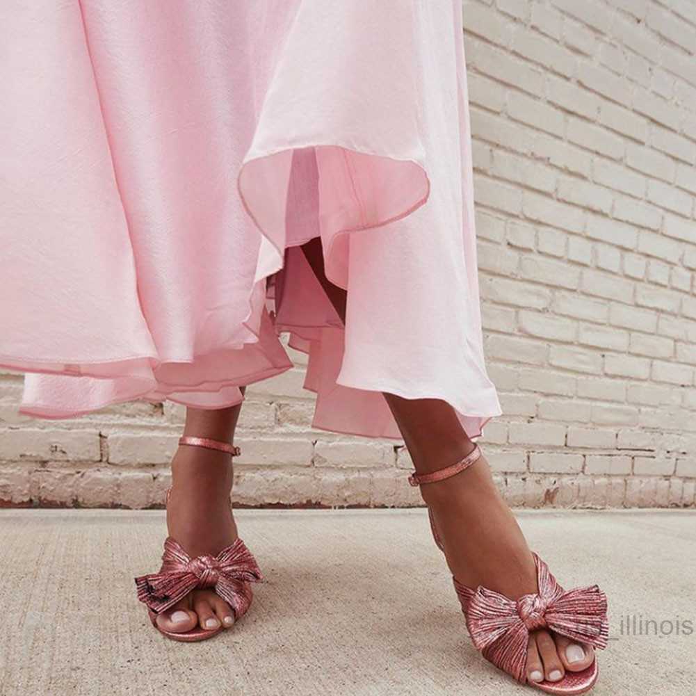 Dress Shoes Fashion Summer Solid Sandals High Chunky Heels Open Toe Big Size 43 Butterfly Knot Elegant Weeding Party Women Shoes