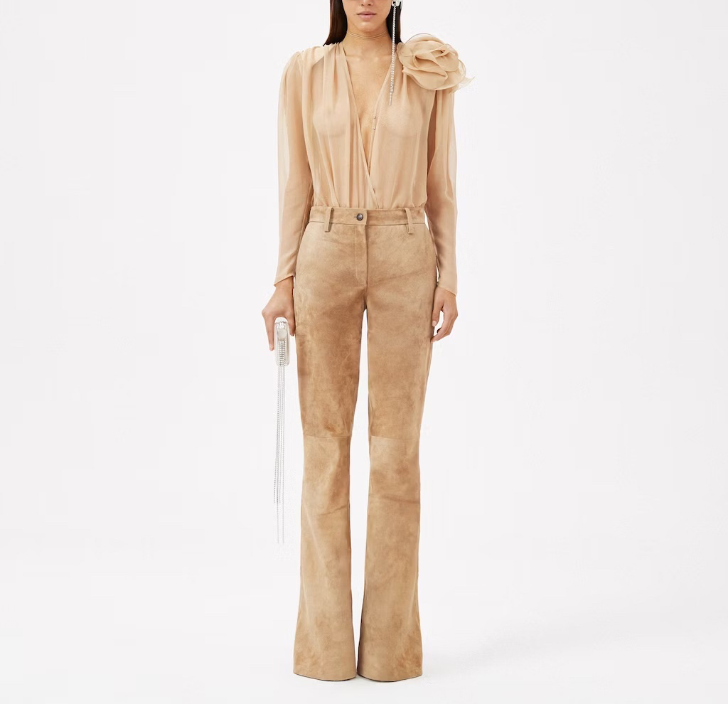 Women's Blouses long sleeve smooth and elegant silk shirts, Beige